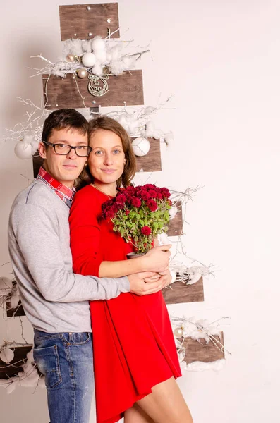 Beautiful Young Couple Love New Year Birthday — Foto Stock