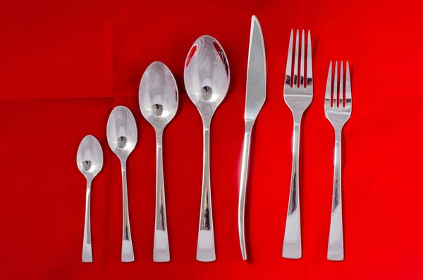 Set Silver Cutlery Textile Background — Stock Photo, Image