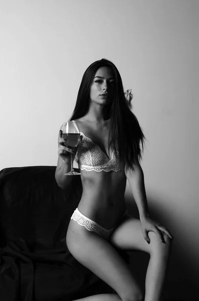 Portret Van Zoete Prachtige Prachtige Charmante Glamoureuze Meisje Lingerie Poseren — Stockfoto