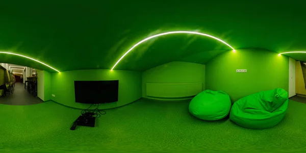 BREST, BELARUS - APRIL 27, 2014: Modern loft apartment interior, living room, hall, ace panorama, full 360 panorama in equirectangular spherical projection in Hermitage hotel, VR content — Stock Photo, Image