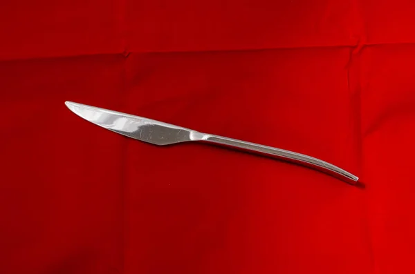 Серебряный Металлический Нож Текстильном Фоне — стоковое фото
