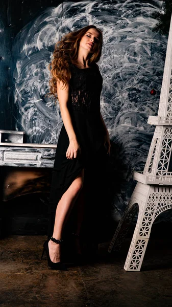 Young Gorgeous Lady Posing Lace Dress Studio — Stock Photo, Image