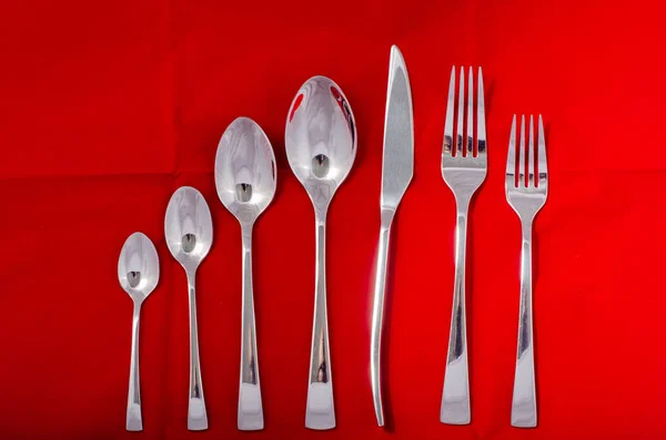 Set Silver Cutlery Textile Background — Stock Photo, Image