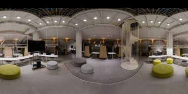 Modern daire iç mekanı, oturma odası, salon, birinci sınıf panorama, Hermitage Oteli 'nin eş dikdörtgen küresel projeksiyonunda tam 360 panorama. 