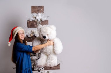 Noel Baba kıyafetleri içinde güzel mutlu bir kadın.