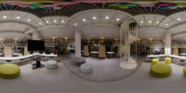 Modern daire iç mekanı, oturma odası, salon, birinci sınıf panorama, Hermitage Oteli 'nin eş dikdörtgen küresel projeksiyonunda tam 360 panorama..