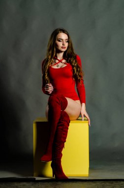 Yüksek seksi esmer iç çamaşırı stüdyo resmi.