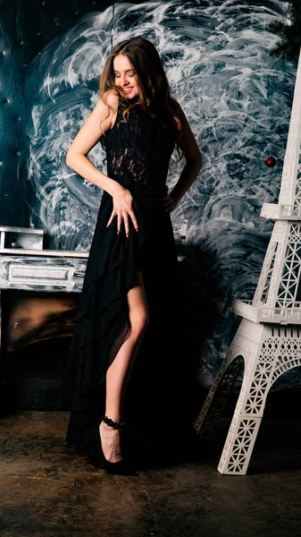 Young Gorgeous Lady Posing Lace Dress Studio — Stock Photo, Image