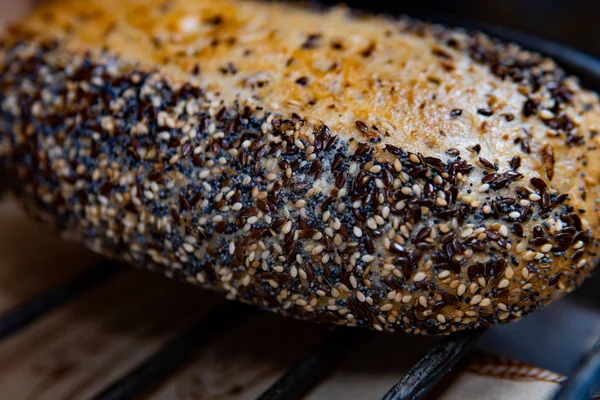 Whole wheat bread baked at home, bio ingredients, very healthy with seeds — Stock Photo, Image