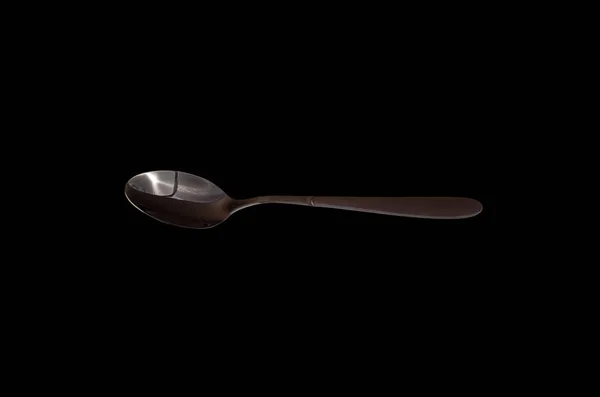 Silver Metal Spoon Textile Background — Stock Photo, Image