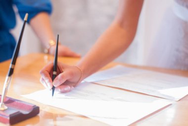 Ukrainian Wedding Ukraine Lutsk 02.09.2018: Couple in the marriage registry