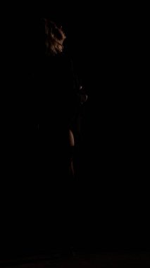 Stüdyoda nefis dantel iç çamaşırlı seksi kadın..