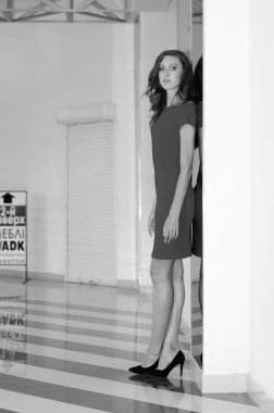 Koyu saçlı ve akşam makyajlı güzel bir kadın. Mücevher güzeli. Moda fotoğrafı. Siyah arka plan, seksi kırmızı elbise