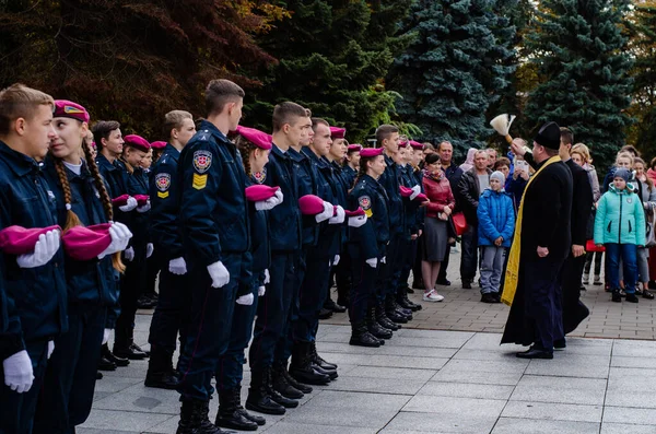 Przysięga kadetów wojskowych Łuck Ukraina 12 / 10 / 2019 — Zdjęcie stockowe