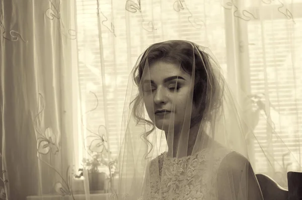 Beautiful Young Woman Wedding Dress — Foto Stock