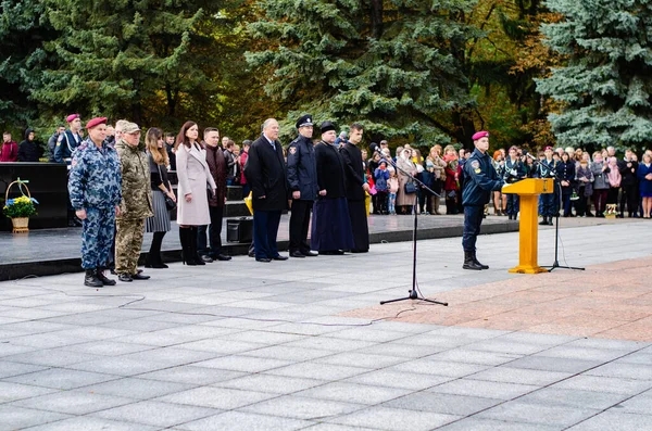 Przysięga kadetów wojskowych Łuck Ukraina 12 / 10 / 2019 — Zdjęcie stockowe