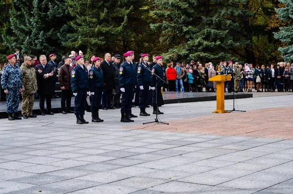 Przysięga kadetów wojskowych Łuck Ukraina 12 / 10 / 2019 — Zdjęcie stockowe