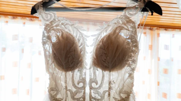 Wedding Dress Curtains Interior Selective Focus — стоковое фото