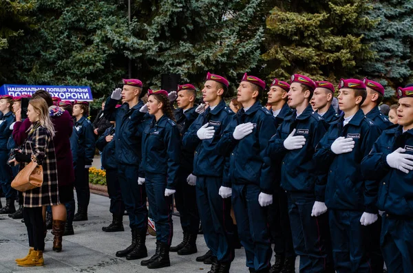 Přísaha vojenských kadetů Lutsk Ukrajina 12.10.2019 — Stock fotografie