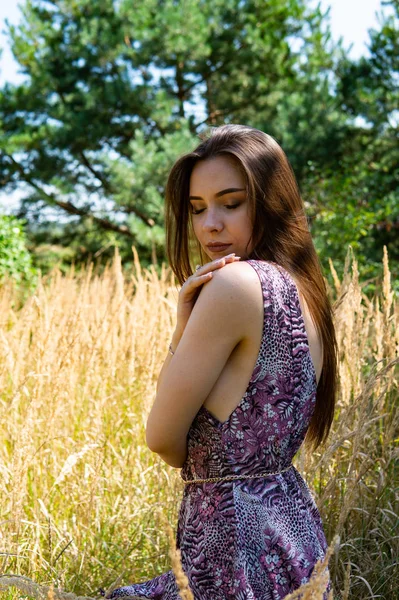 Gölün oradaki tahta iskelede poz veren siyah saçlı kadın. Sırtı Neusiedl Gölü 'nün tahta yaya köprüsüne dönmüş bir kadın. Arka plandaki kayıkhanede güneş yansımaları.