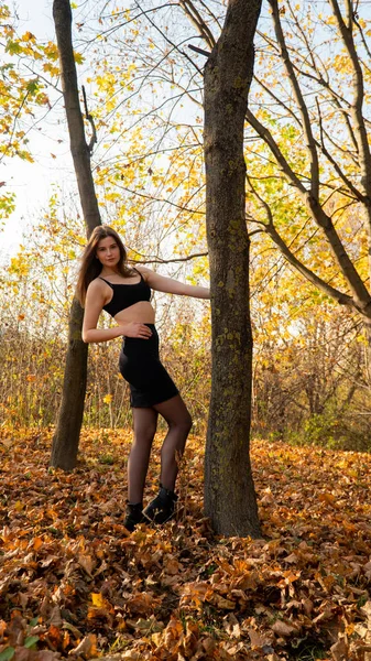 Молода Красива Жінка Йде Парку Восени — стокове фото