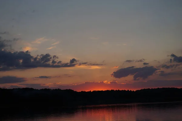 Picturesque View Sunset Reflecting Mirror Surface Lake — Stock Photo, Image