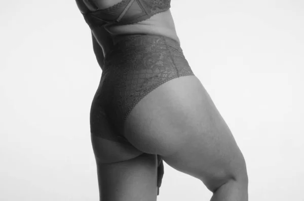 Beautiful Woman Lace Underwear Posing Isolated White Background — Stock Photo, Image