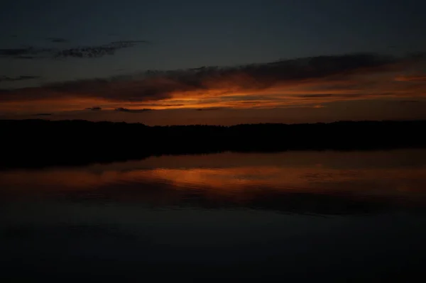 Picturesque View Endless Dark Sky Lake Early Morning — Stock Photo, Image