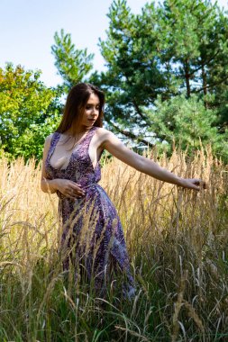 Gölün oradaki tahta iskelede poz veren siyah saçlı kadın. Sırtı Neusiedl Gölü 'nün tahta yaya köprüsüne dönmüş bir kadın. Arka plandaki kayıkhanede güneş yansımaları.