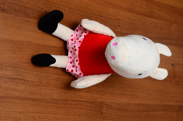 Peppa Pig Plush Toy Wooden Floor — стоковое фото