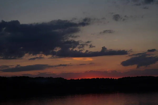 Picturesque View Endless Dark Sky Lake Early Morning — Stock Photo, Image