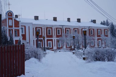 Tatillerde bahçedeki evin fotoğrafı. O sabah kar yağıyordu.