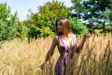 Gölün oradaki tahta iskelede poz veren siyah saçlı kadın. Sırtı Neusiedl Gölü 'nün tahta yaya köprüsüne dönmüş bir kadın. Arka plandaki kayıkhanede güneş yansımaları.