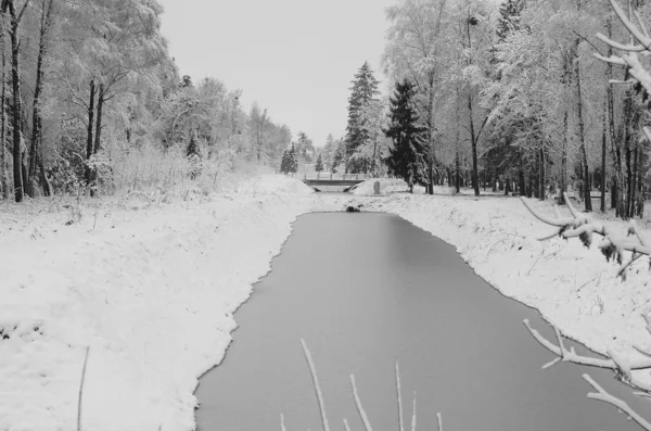 Paysage enneigé de la rivière — Photo