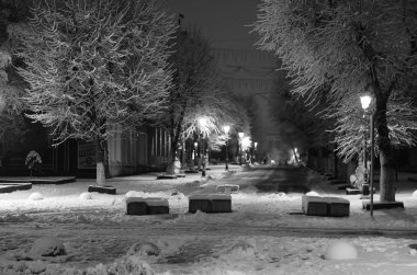 City Park ara sokakta gece kış manzarası