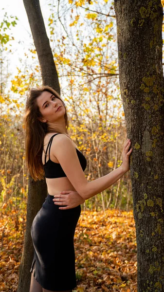 Young Beautiful Woman Walking Park Autumn — Stockfoto