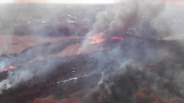 Letecký Pohled Kouř Nad Hořícím Polem Zemědělské Půdě — Stock video