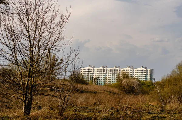 Natural Autumn Scene Distant Buildings — Stockfoto