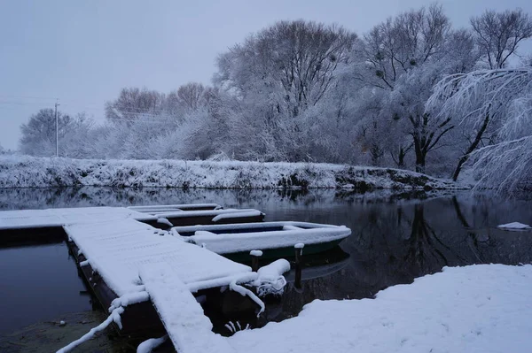 River Winter Tree Branches Covered White Frost — Stock Photo, Image