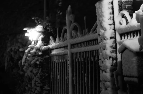 City Park Ara Sokakta Gece Kış Manzarası — Stok fotoğraf