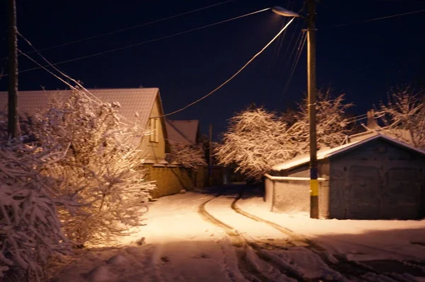 Sneeuwrijke Winterstad Nacht — Stockfoto