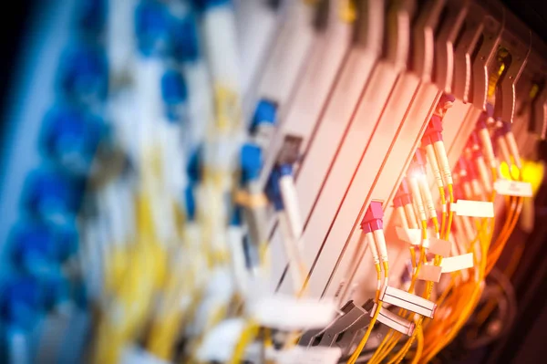 Fiber optic with servers in a technology data center — Stock Photo, Image