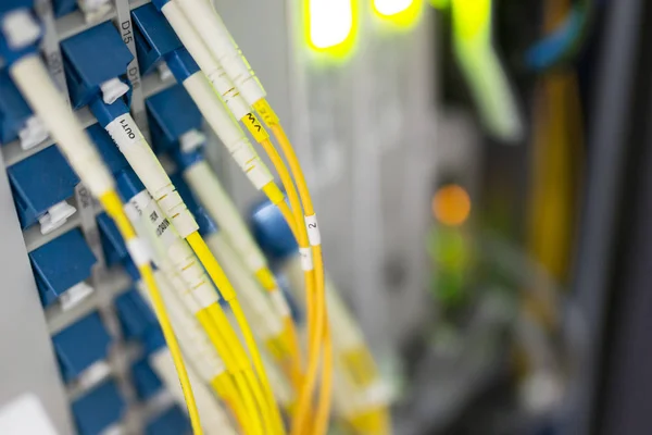 Bir teknoloji veri merkezinde sunucuları olan fiber optik — Stok fotoğraf