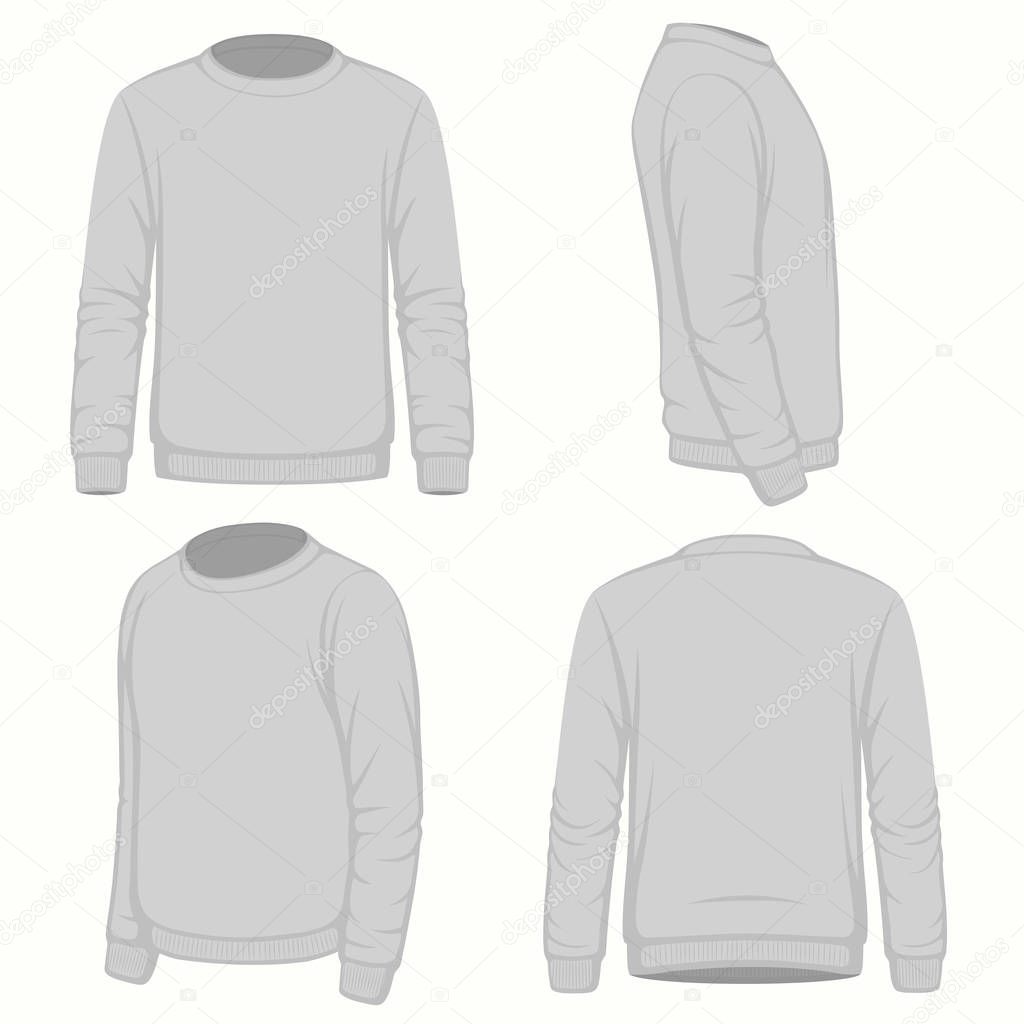 Front, back and side views of blank  hoodie sweatshirt.