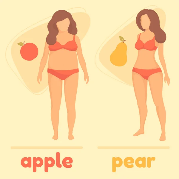 Obésité type de corps de femme, pomme et poire — Image vectorielle