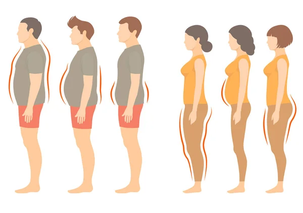 Obezite kadın ve erkek vücut tipi — Stok Vektör