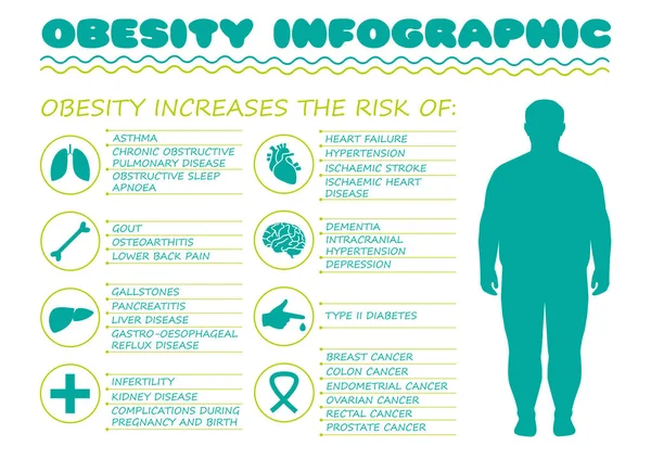 Obesity, vector medical infographic, body overweight — Stock Vector
