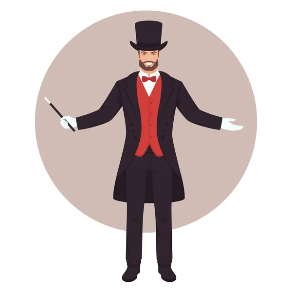 Magicien show trick, homme avec chapeau magique — Image vectorielle