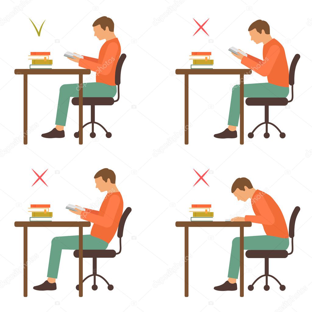 correct and incorrect sitting position, reading 