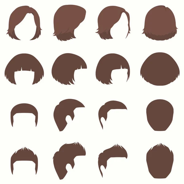 Hairstyle silhouette, front back and side view — Stock Vector